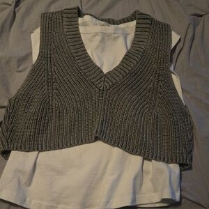 Pilcro Gray Knit Vest with White Undershirt